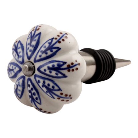 Blue Lotus Ceramic Wine Stopper (Pack Of One Piece)